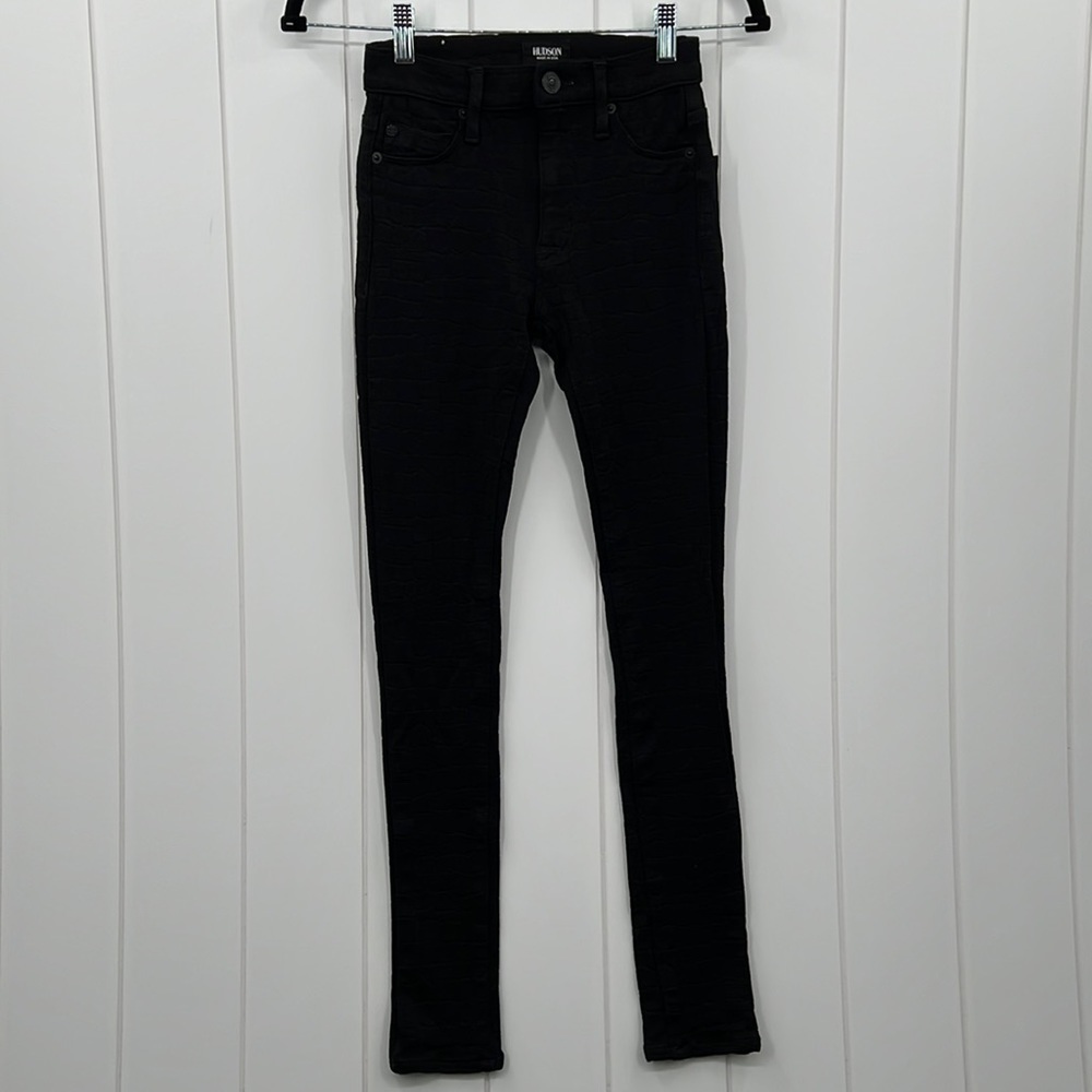 Hudson Barbara High Waist Super Skinny Jeans Size 23 Black Alligator Pattern